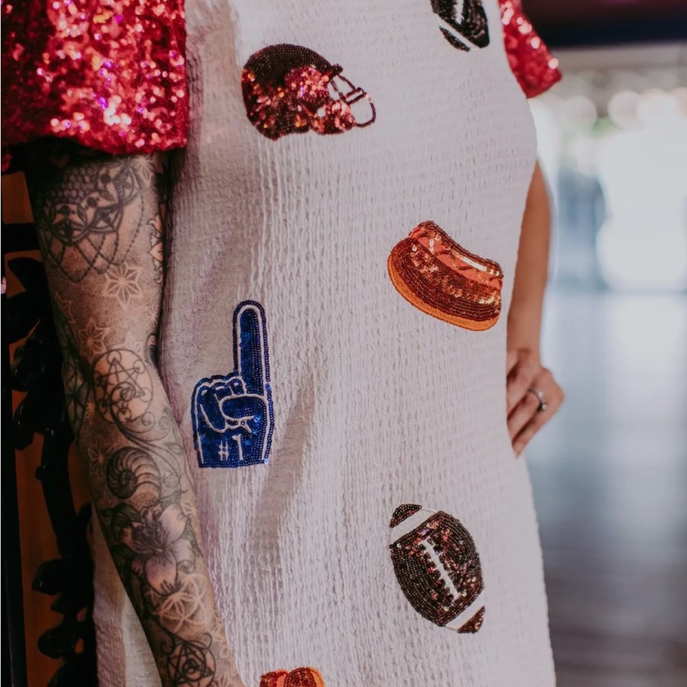 Sequin Sports-Themed Dress with Sleeves